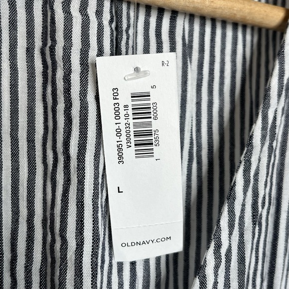 Old Navy Striped Wrap Top Black White Womens Size L Nautical Preppy Long Sleeve - Picture 5 of 7